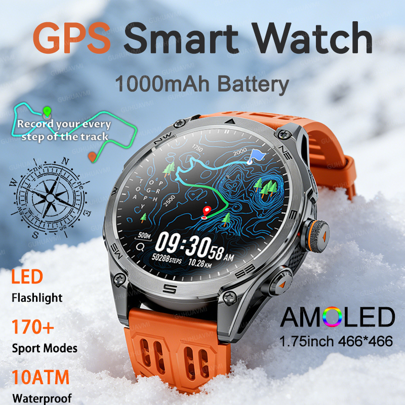 Gmt Dual Timezone Watch - Tactical 1000mAh Battery Military GPS Sport