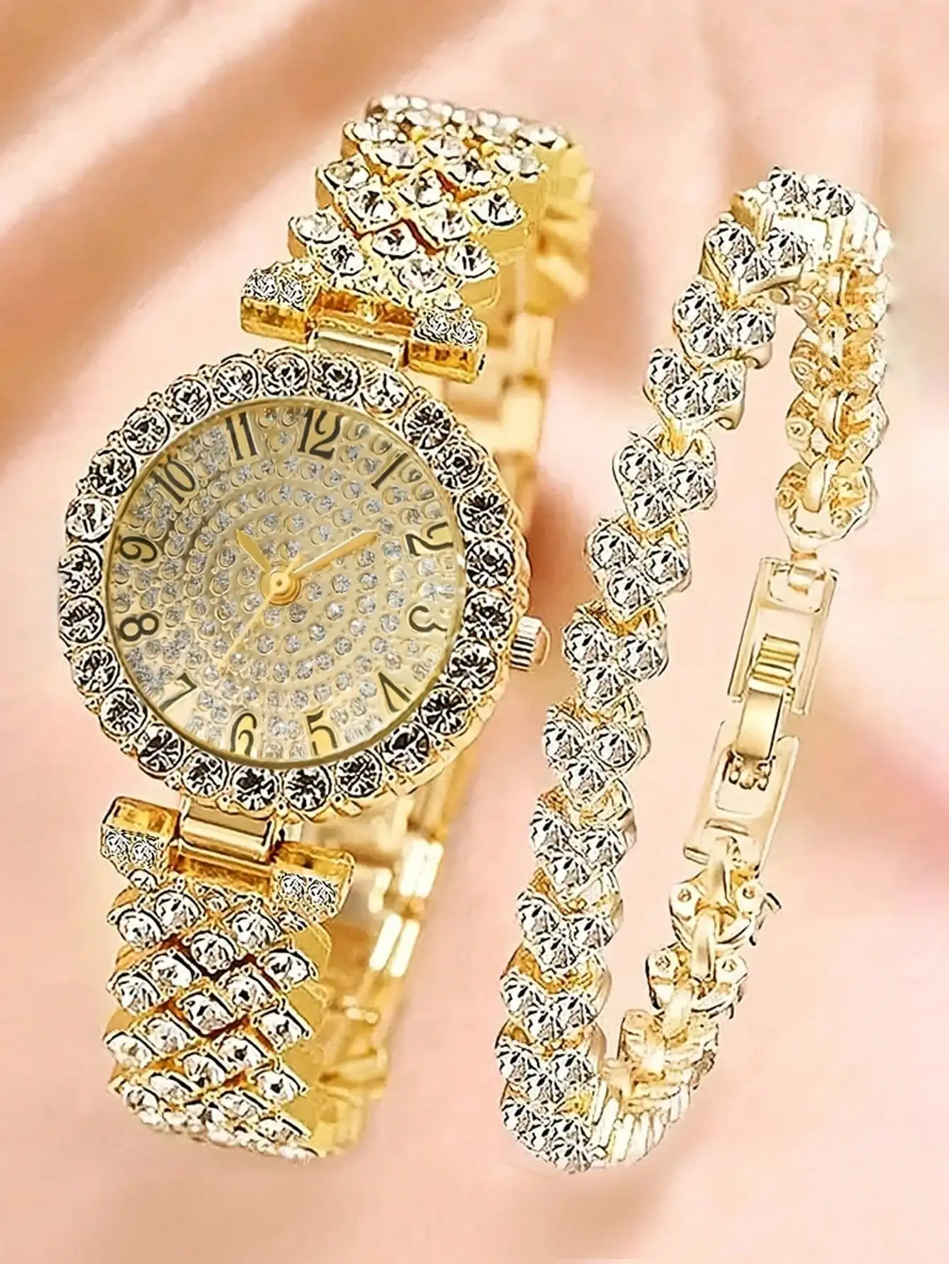 Best Luxury Quartz Watch - 2pcs Set Elegant Crystal Watch &