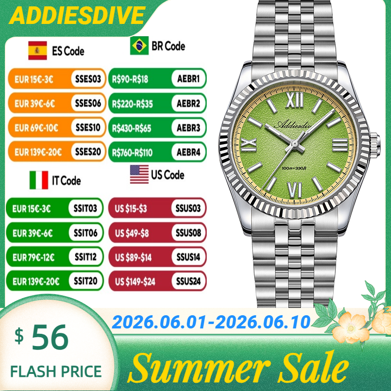 Luxury Watch Straps - ADDIESDIVE Hight Quality Sapphire Glass 10Bar