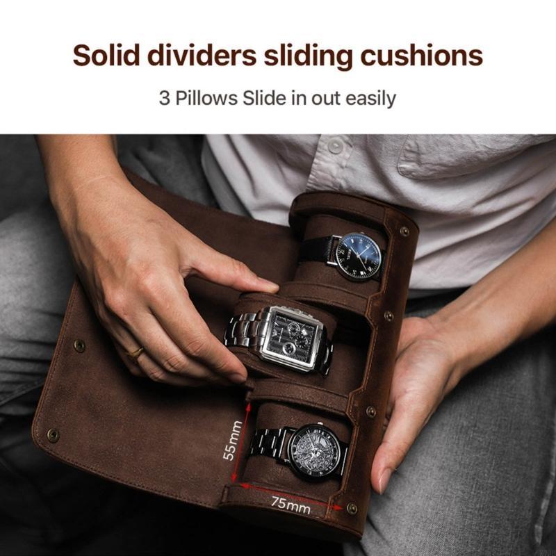 Luxury Watch Holder For Men - 3 Slots Leathers Watch Box Luxury