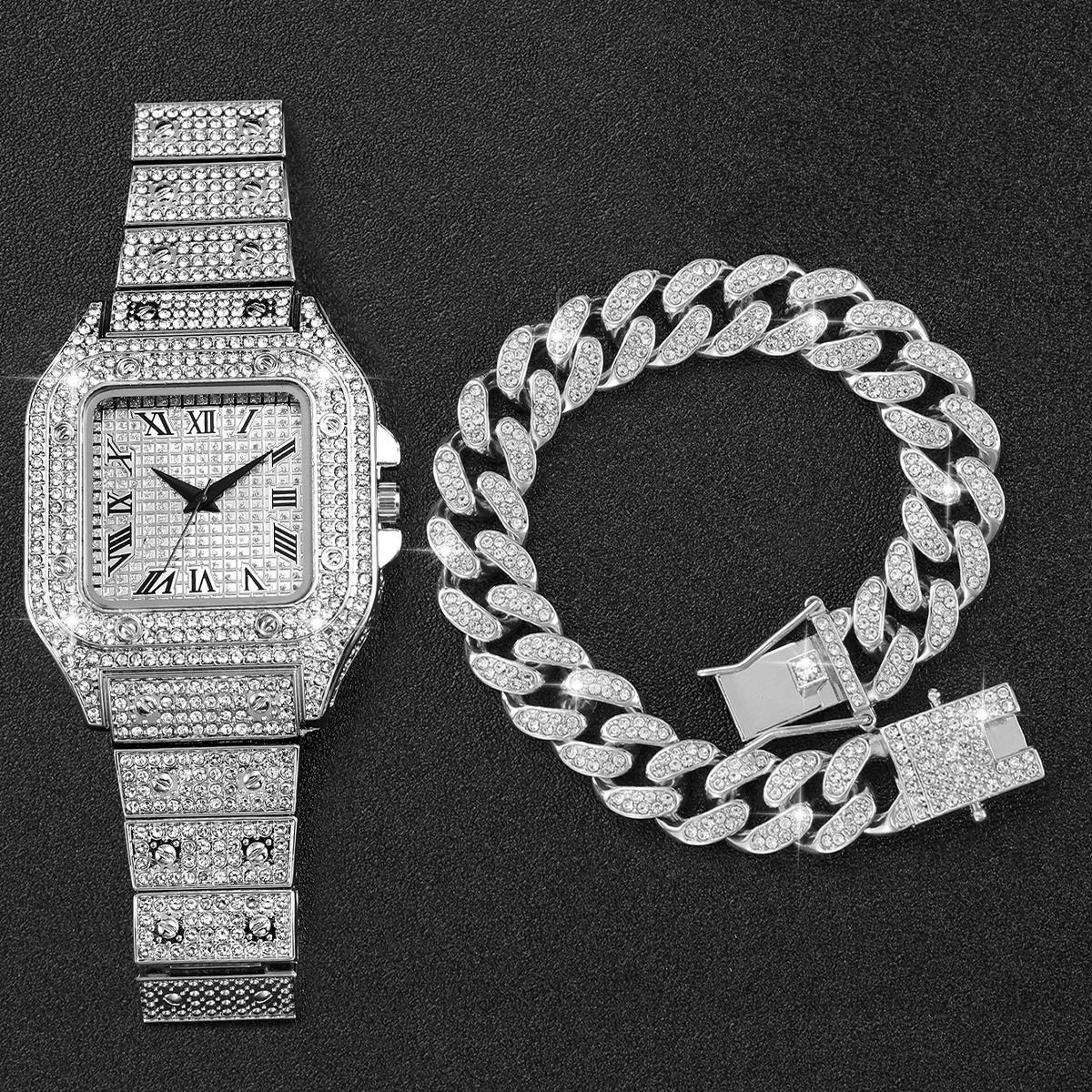 2PCS Iced Out Square Watch & C – Best Luxury Quartz Watch Bewertung und Preis