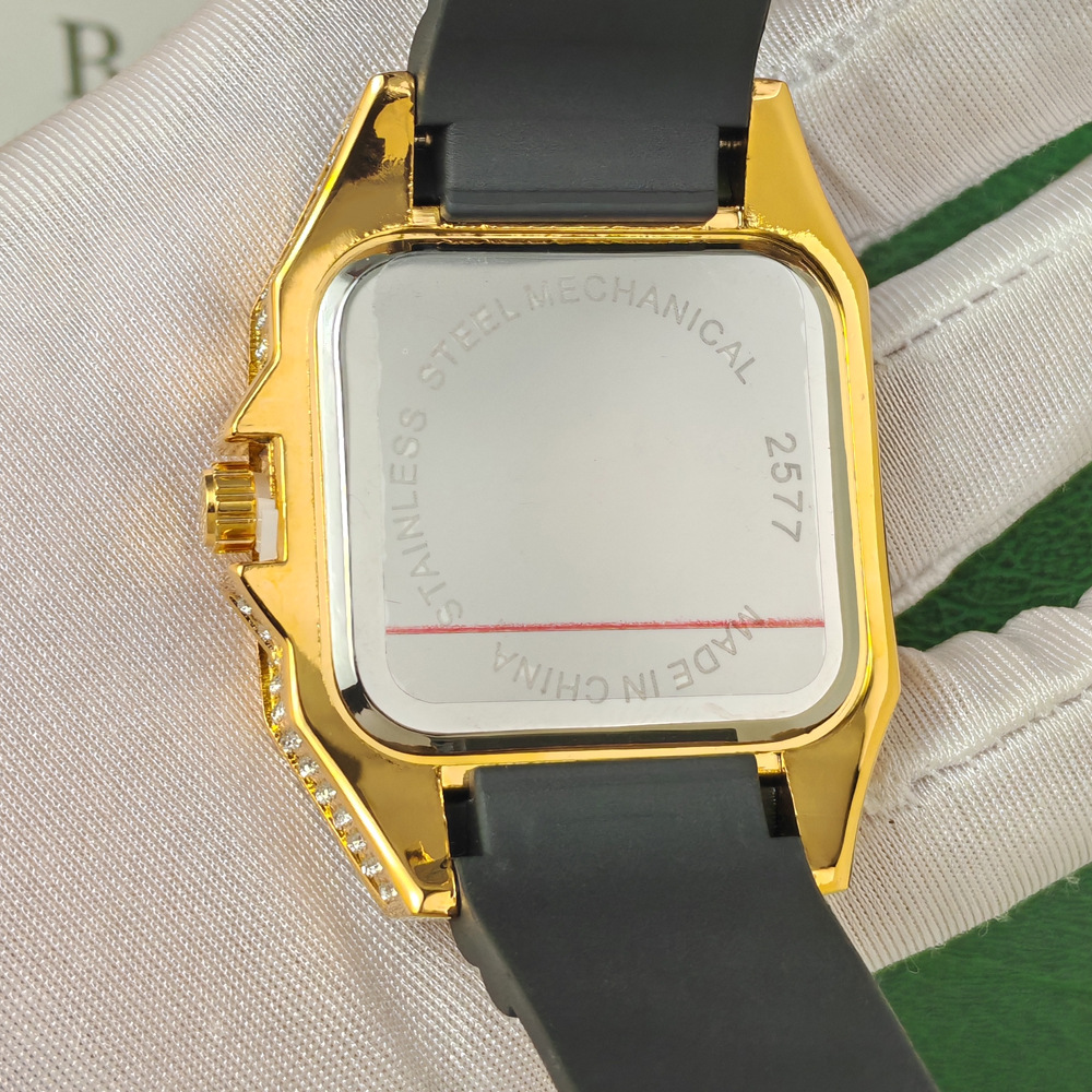 Hip Hop Iced Out Bling Square  – Luxury Watch With Rubber Strap Bewertung und Preis